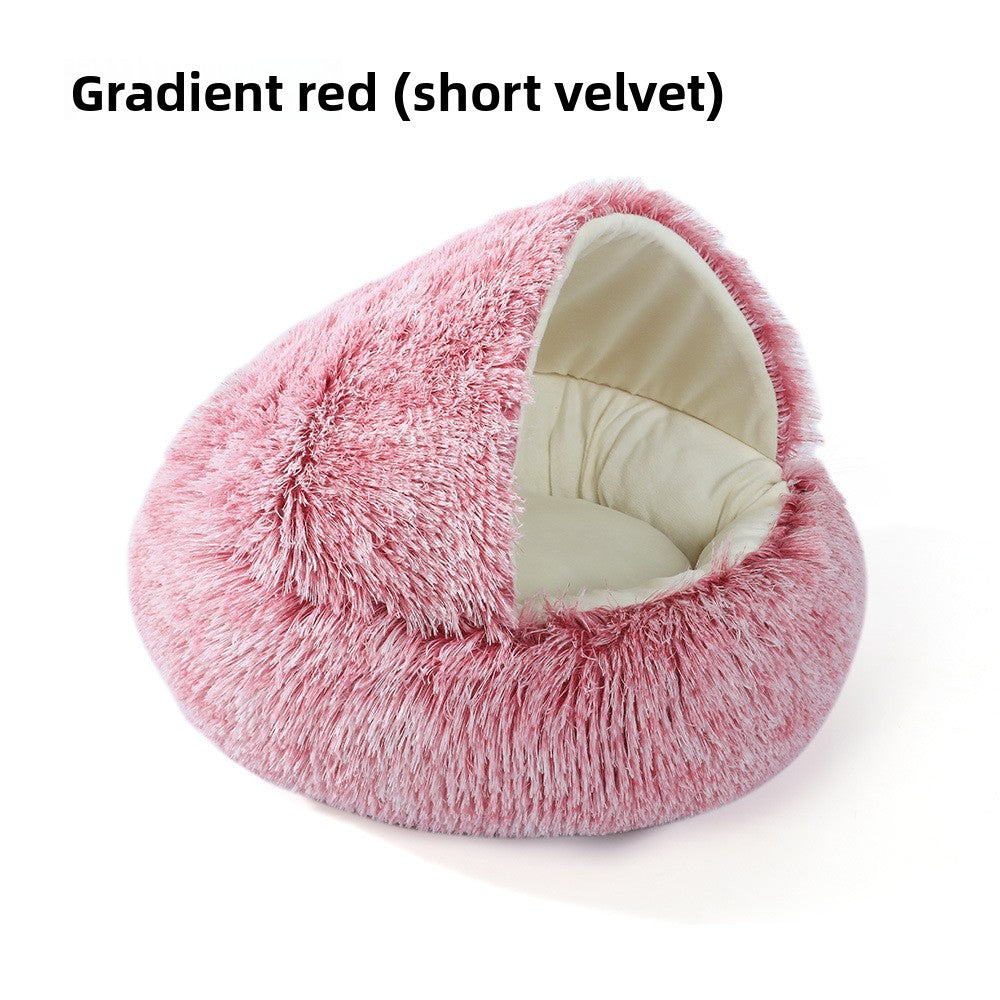 Gradient grey semi-enclosed shell cat bed in short velvet, photo 44