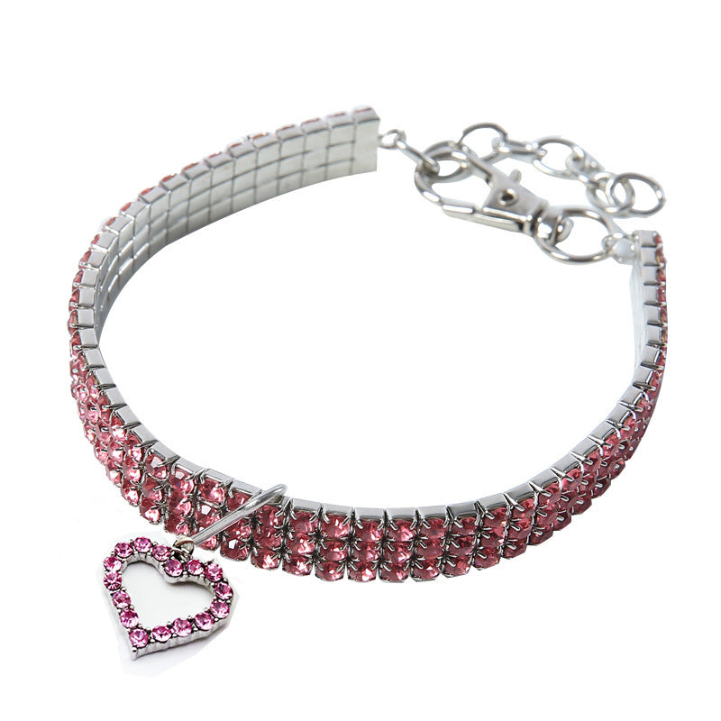 Rhinestone elastic pet collar with charm in White Bone, close-up detail
