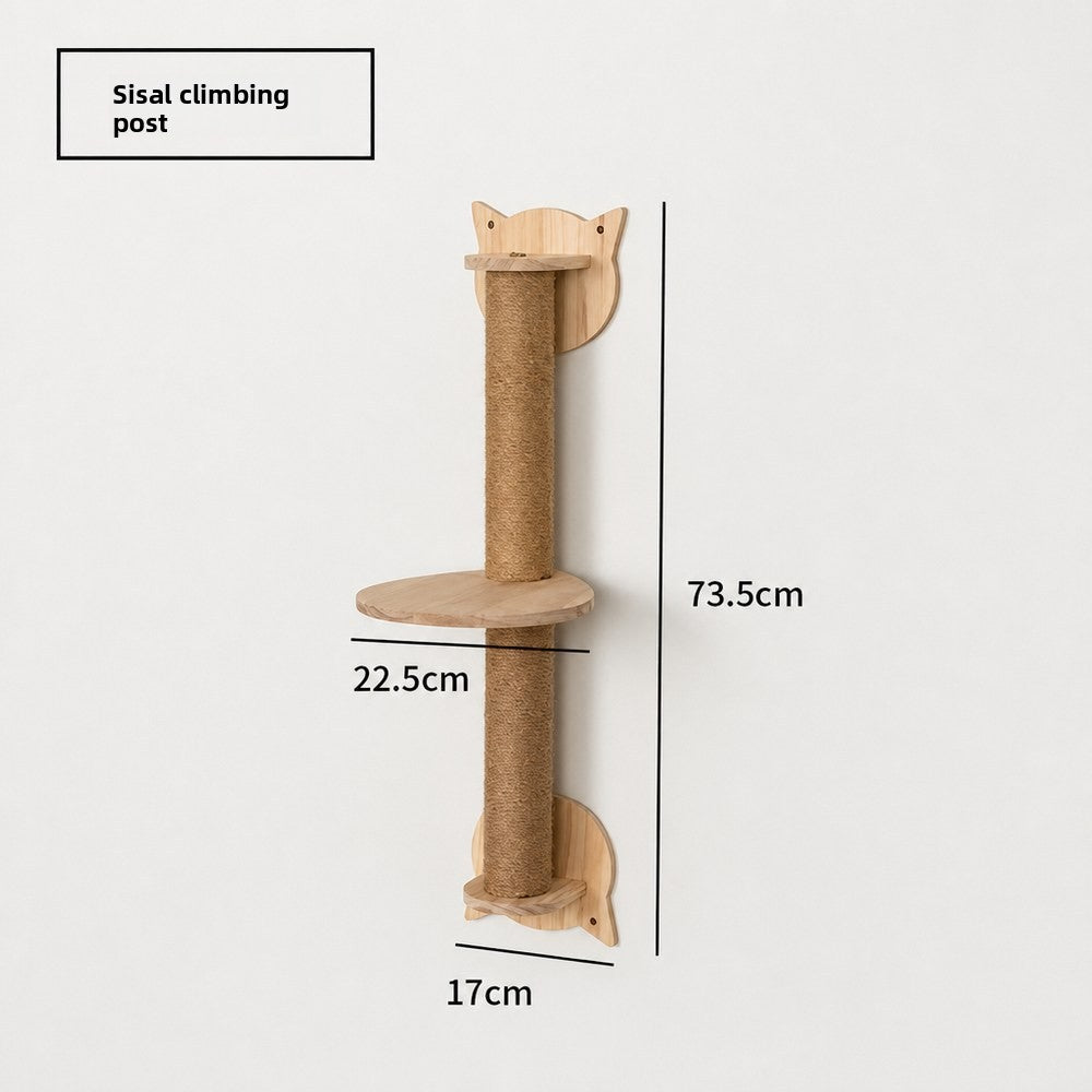 Wall-mounted wooden cat furniture with sisal, further angle view