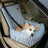 Removable dog car seat cushion in blue stripe cotton linen