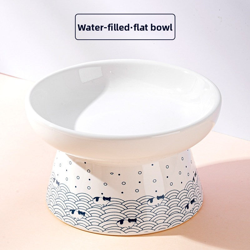Ceramic Pet Bowl in Cat Head, Slanted or Flat Water Styles with Anti-Knock Stable Base