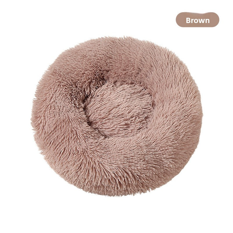Round Plush Donut Bed for Dogs and Cats, Calming Nest, Washable, 40-80cm, 12 Colours