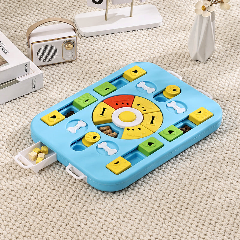 Dog puzzle slow feeder bowl in Square Puzzle Plus, Blue