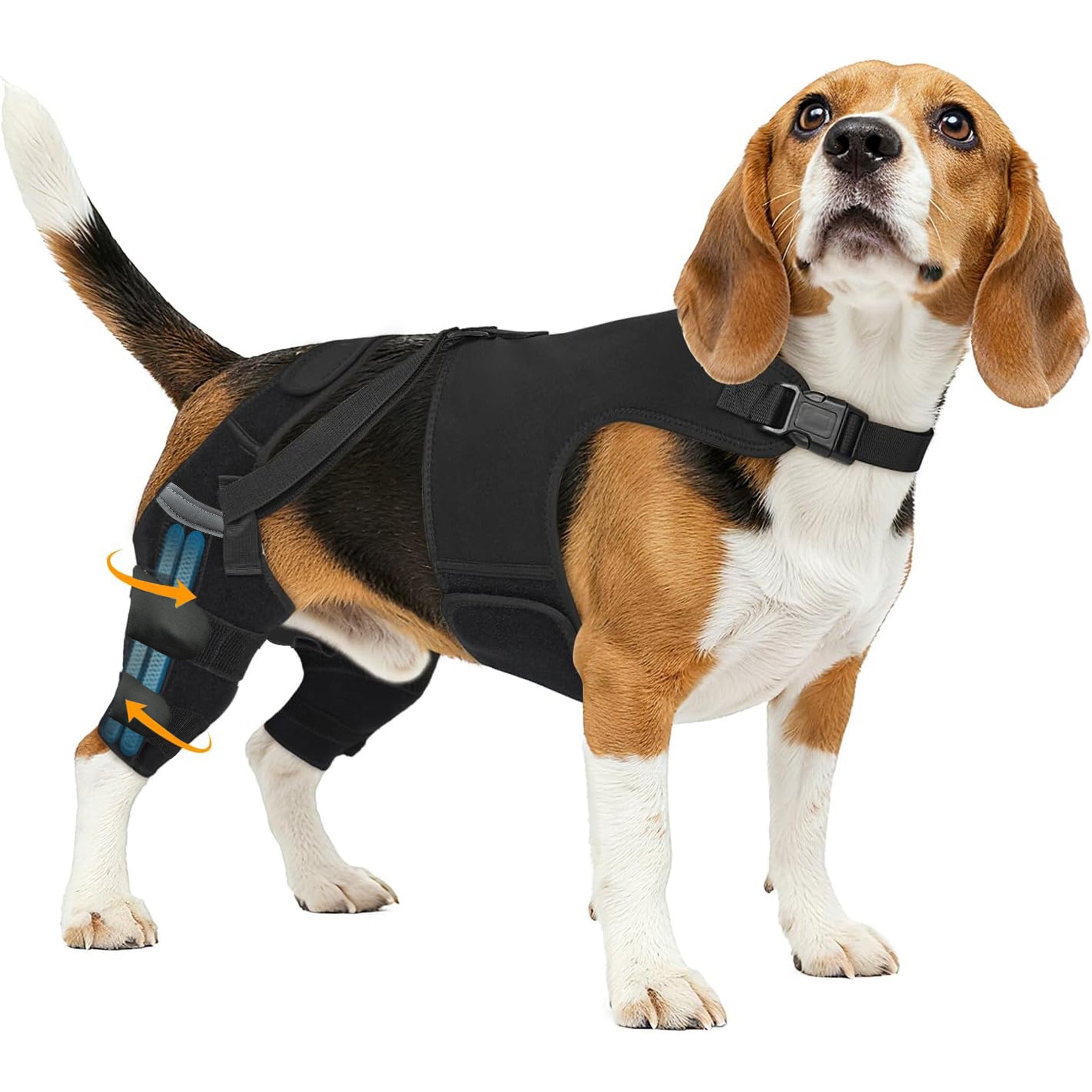 Black neoprene dog back support vest with leg straps, view 4