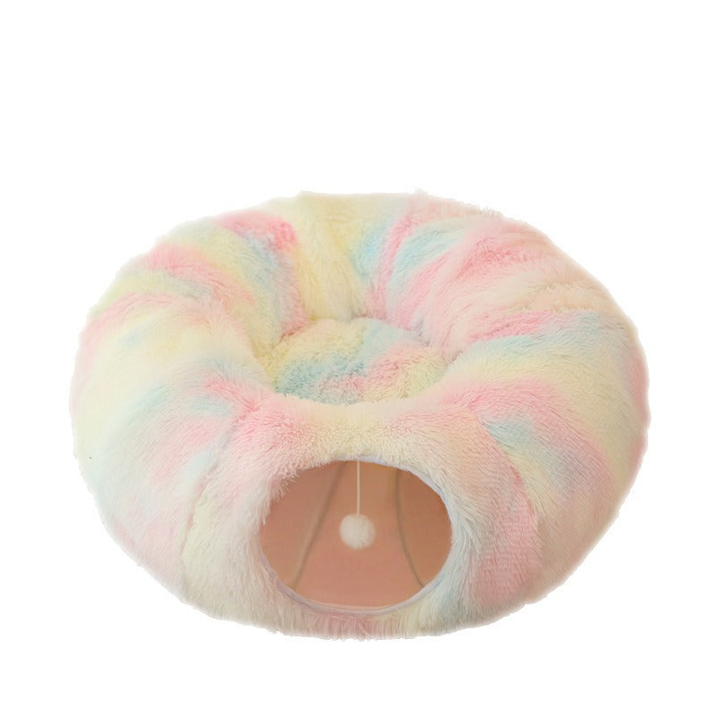 Grey plush cat tunnel bed with cosy nest end, photo 4
