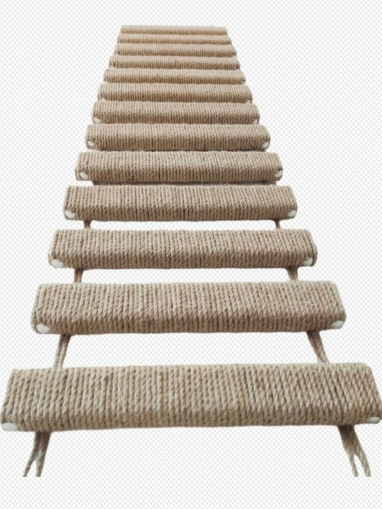 Cat climbing ladder and bridge with sisal steps, close-up detail view