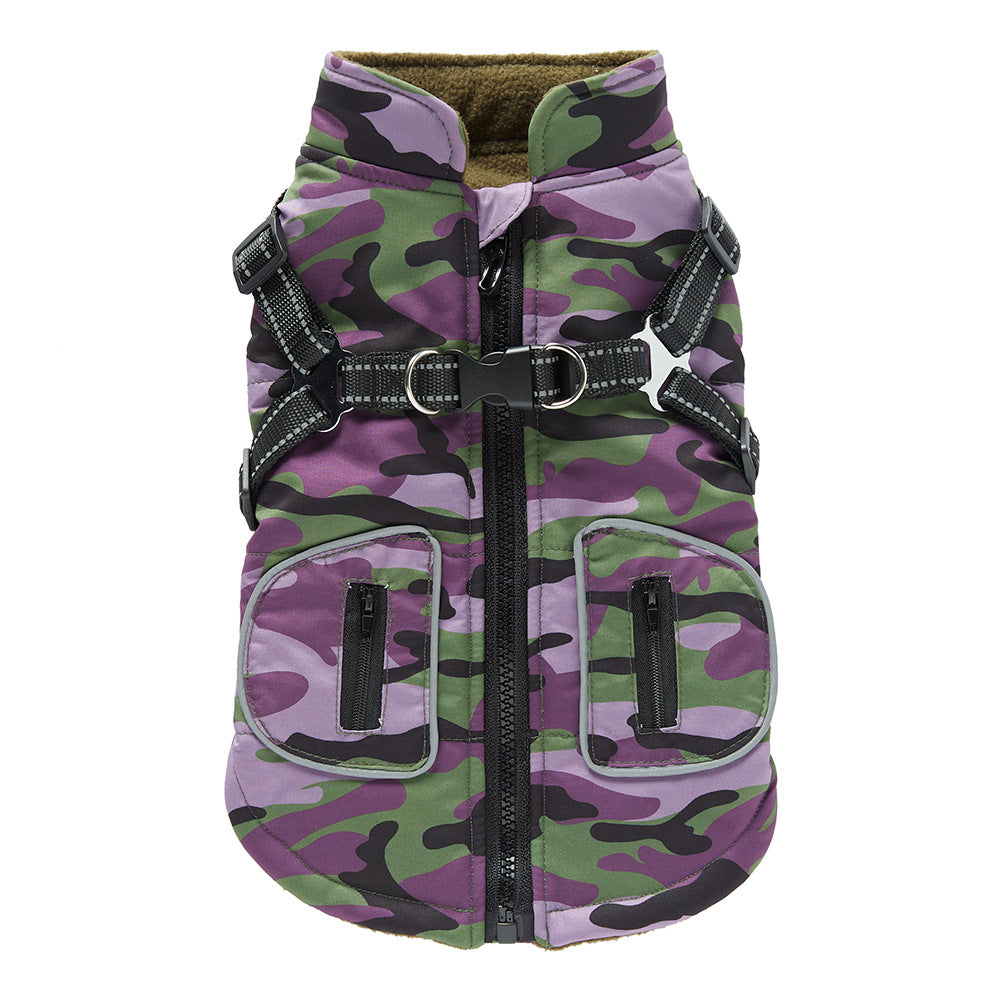 Waterproof padded British style dog winter coat in Black Style A, side view