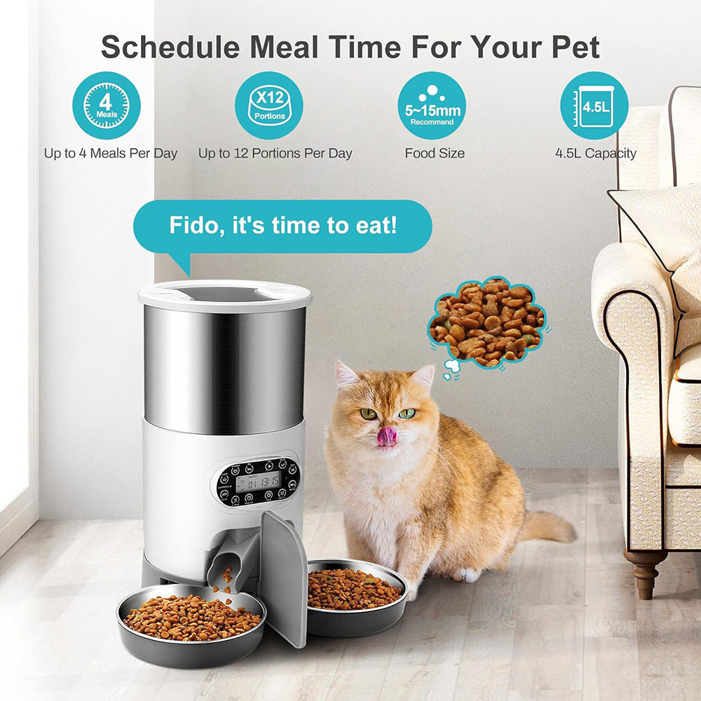 Stainless Steel Smart Pet Feeder with App Control, Timed Portions, Single or Double Bowl