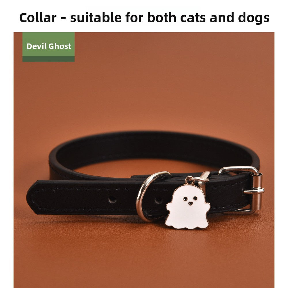 Halloween PU leather dog collar with charm, ideal for everyday use