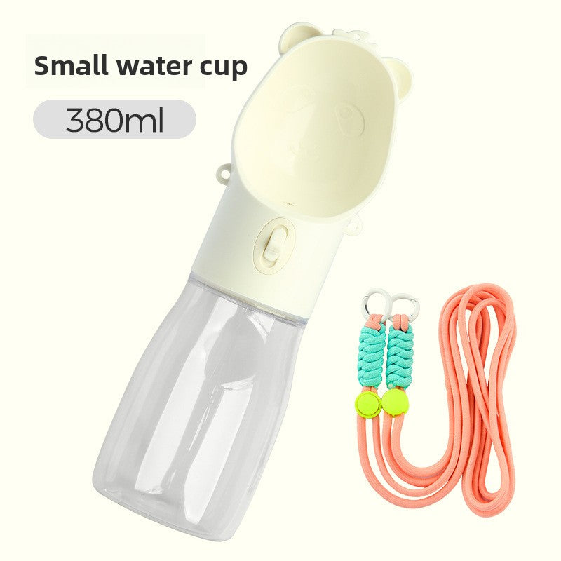 Portable dog water and food cup with strap, detail and texture view