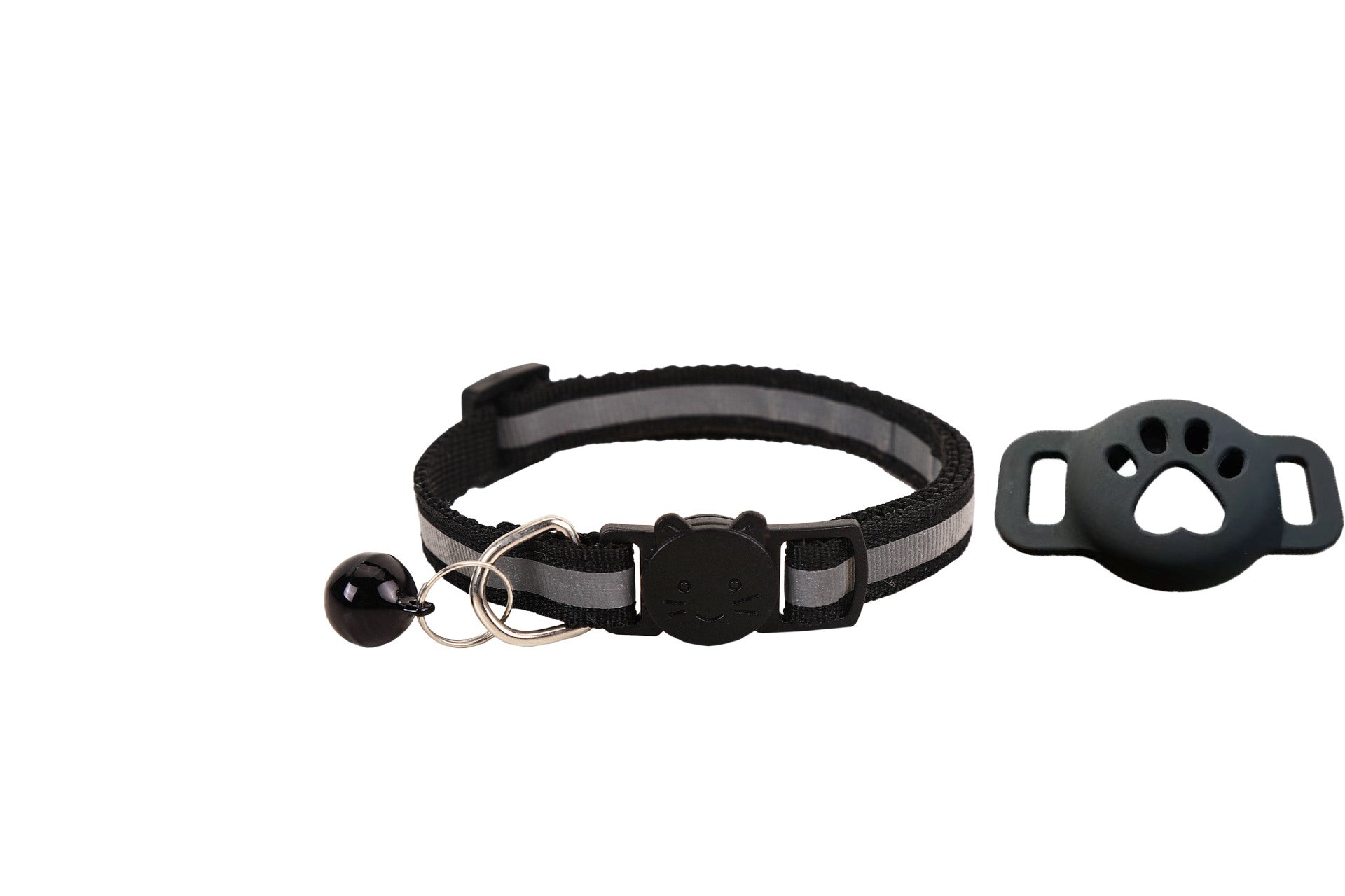 Reflective breakaway cat collar with silicone AirTag holder sleeve and bell, view 18