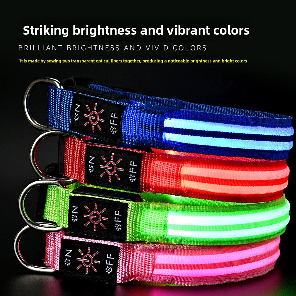 Waterproof LED fibre optic dog collar in Blue, side view