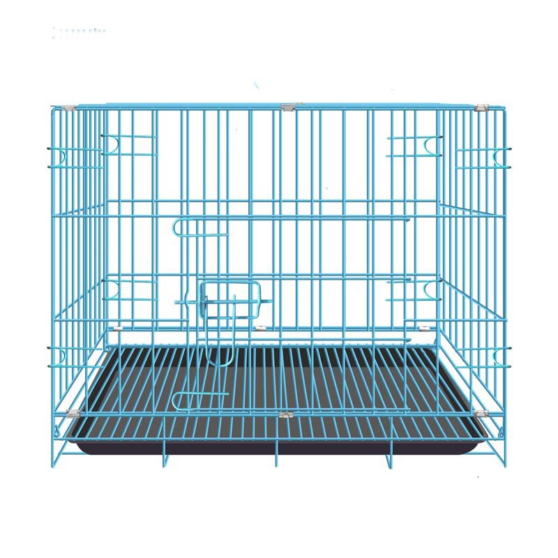 Blue foldable metal pet cage with removable tray, photo 9