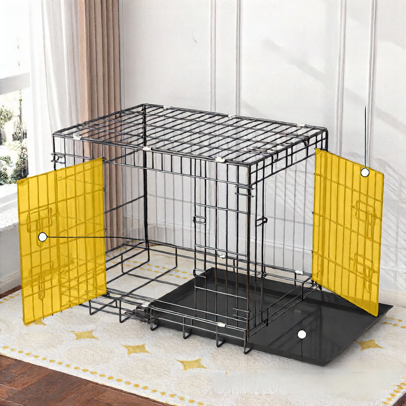 Black foldable wire dog crate with divider panel, photo 3