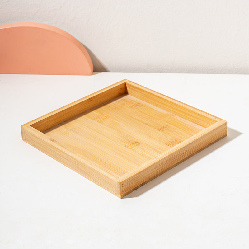 Square ceramic pet dishes on a raised bamboo feeding tray, view 12