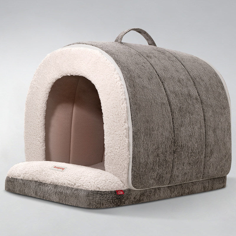 Azure blue semi enclosed roof shaped cat house bed, view 12