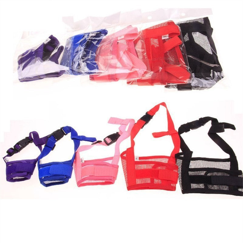 Soft red cloth dog muzzle with adjustable strap for grooming, product image 3