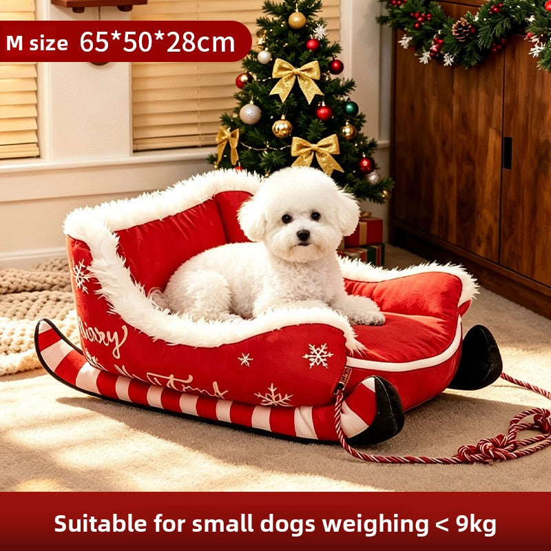 Christmas sleigh pet bed with warm plush lining, photo 6 of 10