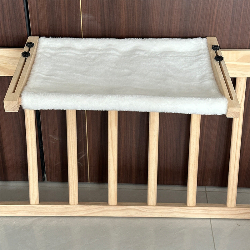 Solid wood cat hammock bed with soft grey cushion, product image 15