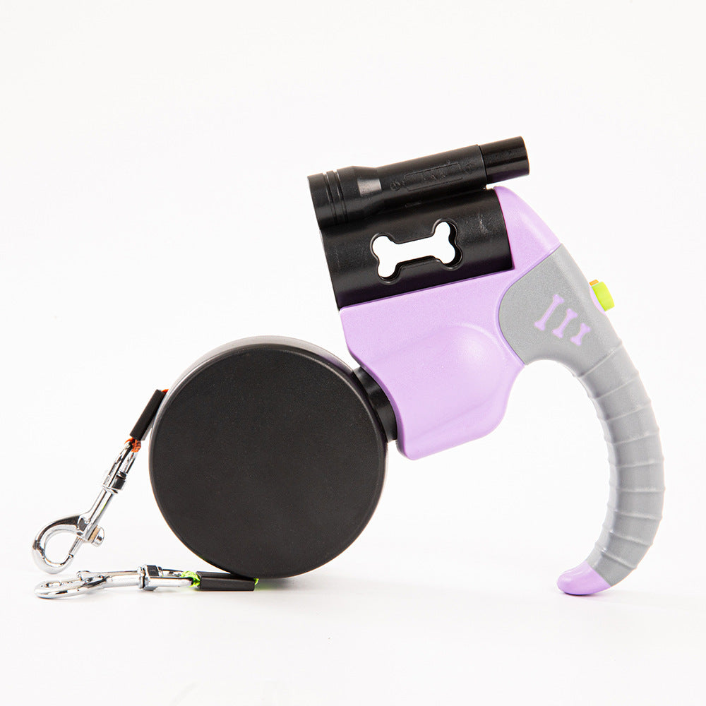 Retractable double dog lead with LED light in 4 colour options