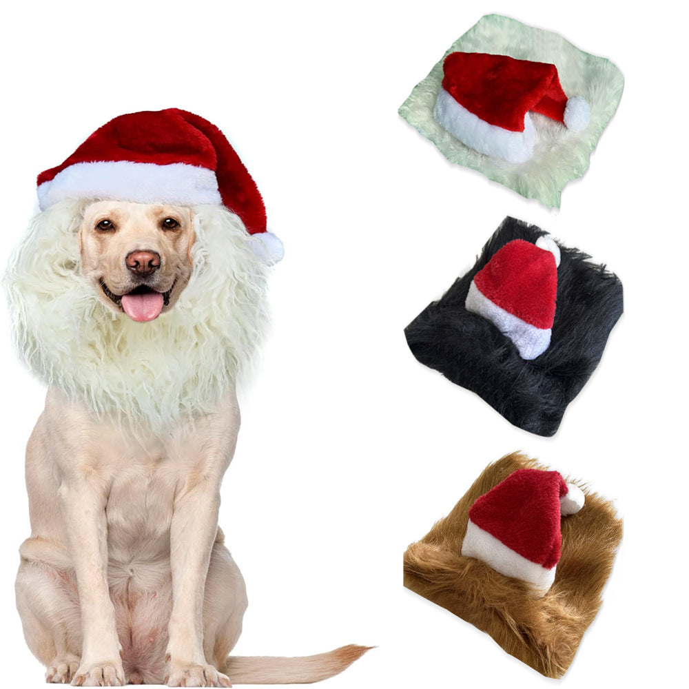 Lion mane and Christmas hat pet costume, main product photo
