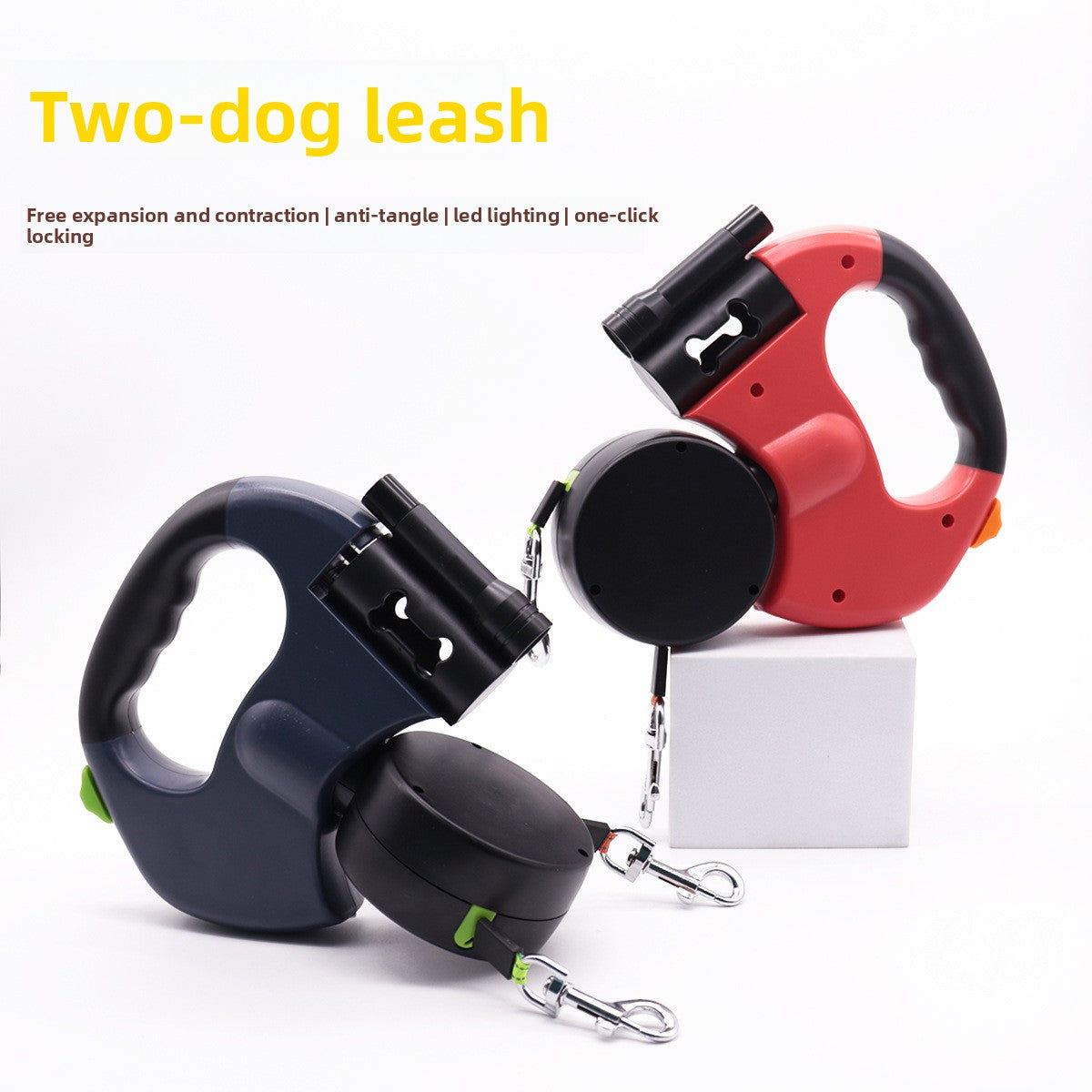 Reflective dual head retractable lead for two dogs, product image 3