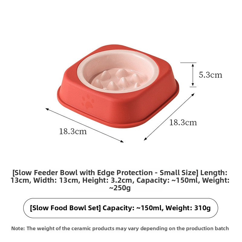 Ceramic Slow Feeder Pet Bowl with Removable Yogurt Box and Non-Slip Base in Seven Colours