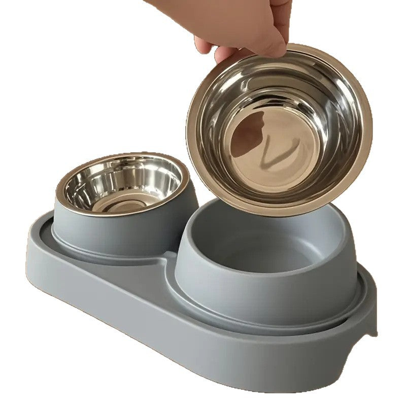 Cat Face Dual Pet Bowl, Stainless Steel or Ceramic