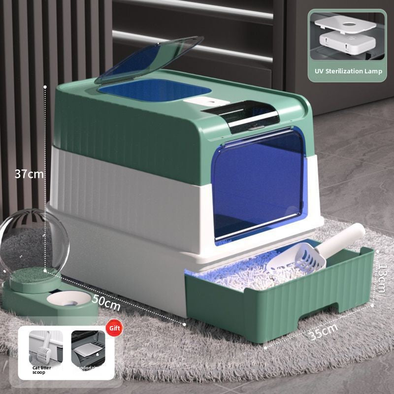 Fully Enclosed Cat Litter Box with Drawer and Dual Doors