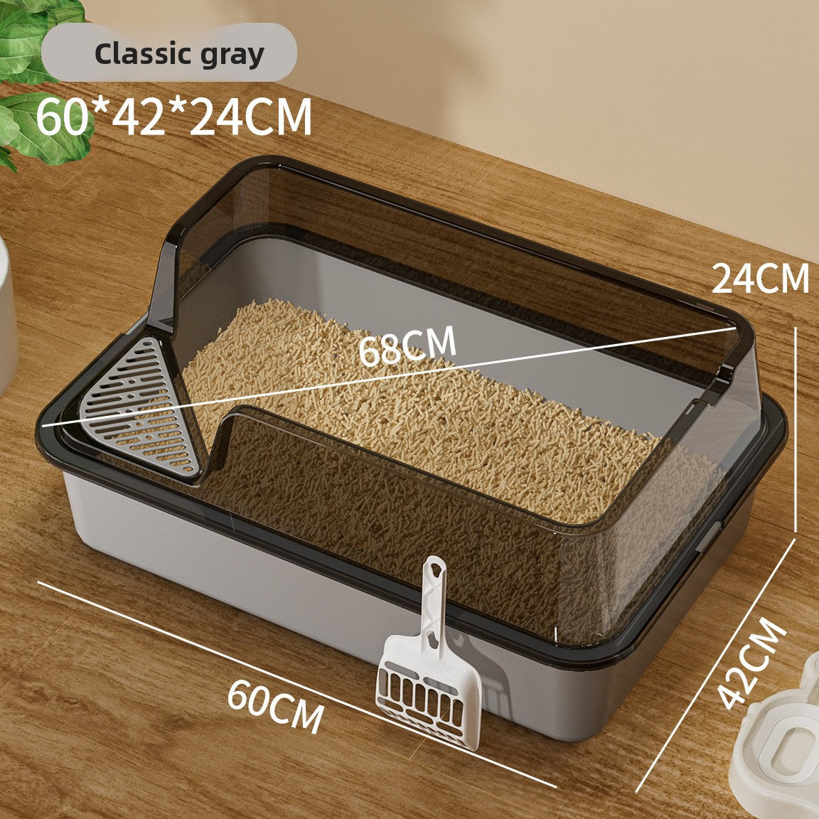 Extra Large Semi-Enclosed Cat Litter Box, High Sided Anti-Splash
