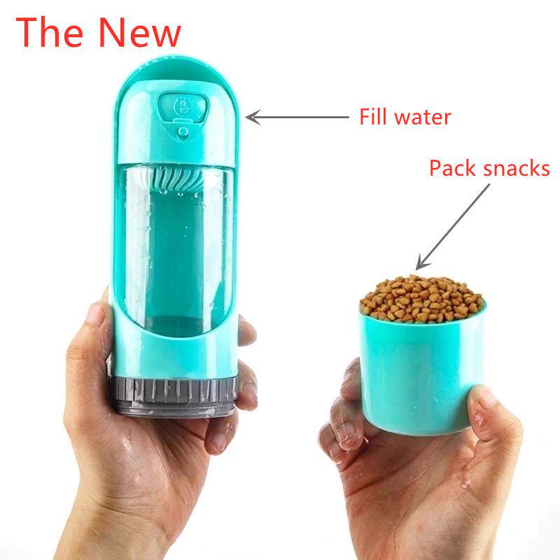 Portable Dog Water Bottle, 300ml Travel Bottle with Built-In Bowl and Filter Options