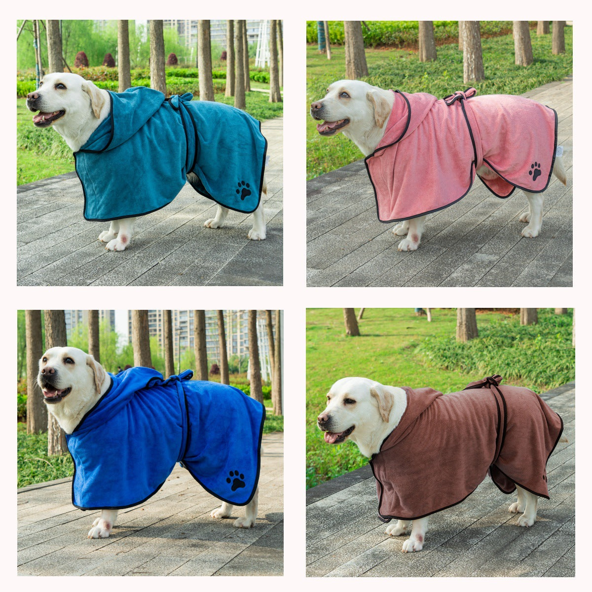 Microfibre pet bathrobe towel for dogs and cats in Blue, front view