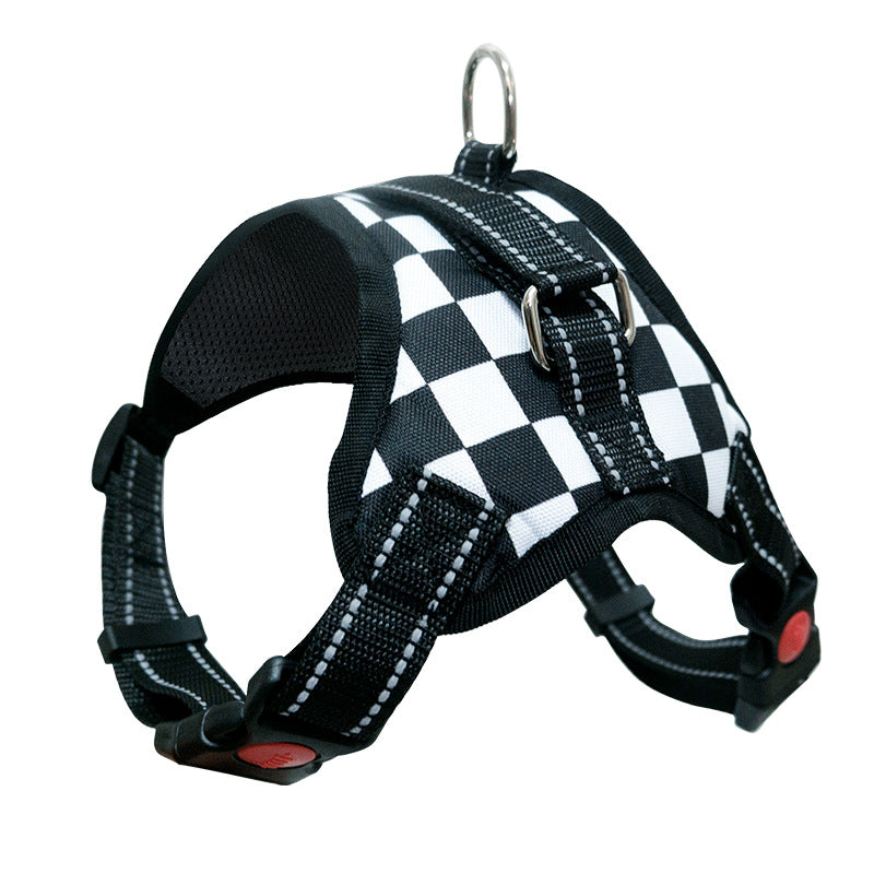 Saddle style padded dog harness in Blue Letters Saddle, top view