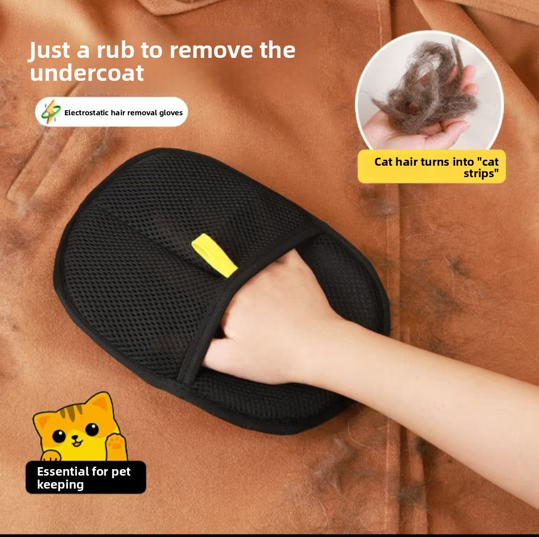 Electrostatic pet hair removal glove for cats, alternative angle view