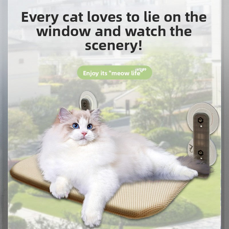 Beige foldable cat window hammock with suction cup fixings, photo 3