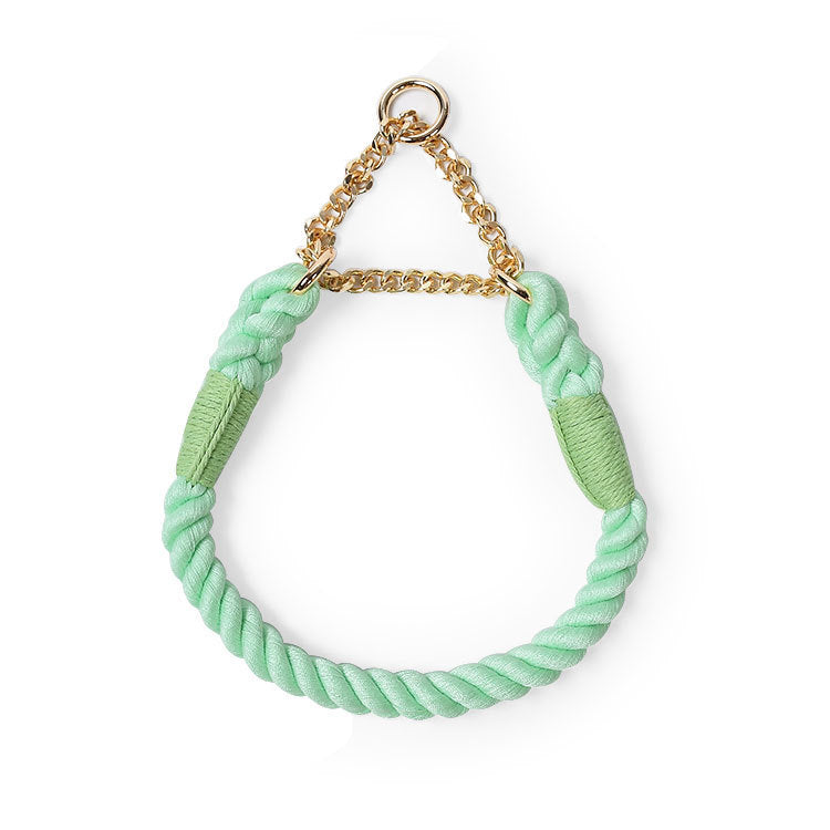 Pastel woven dog collars with gold buckles in many colours