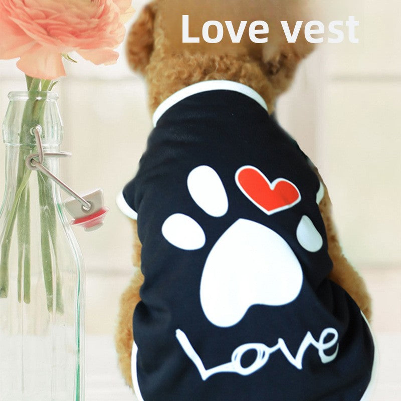 Lightweight cotton dog vest with heart print in Black, front view
