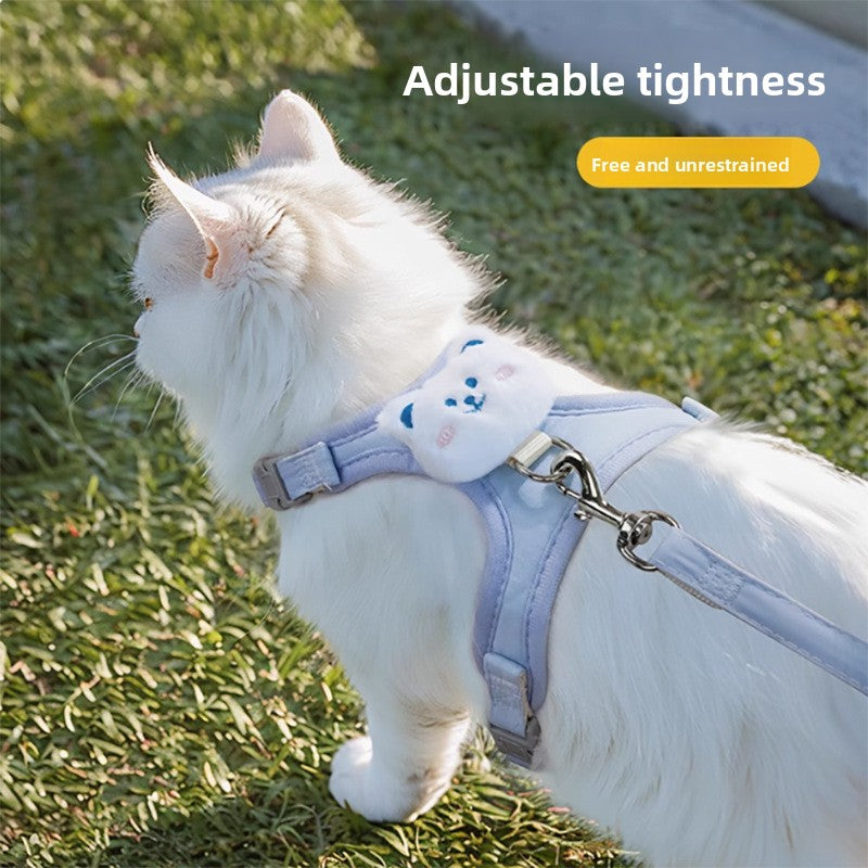 Adjustable blue cat harness and lead set with breakaway buckle