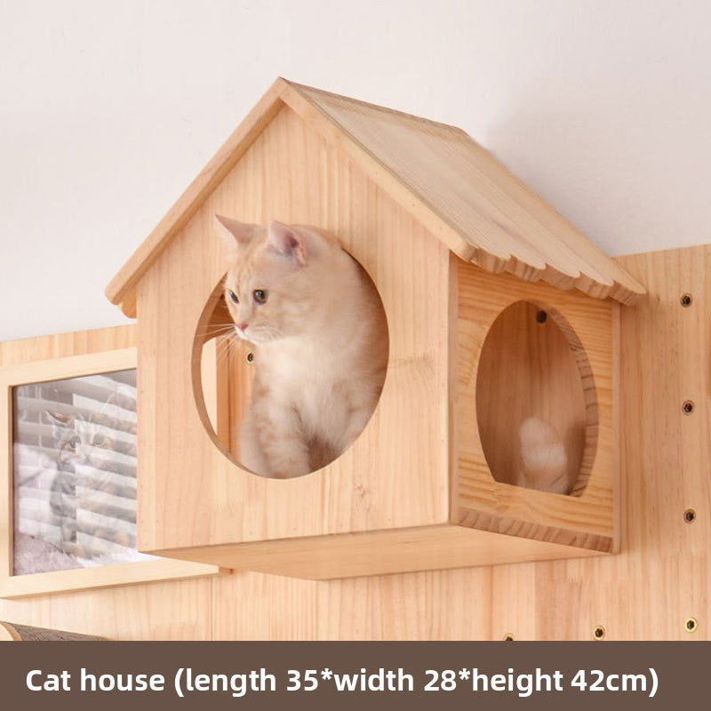 Modular wooden wall-mounted cat climbing board with shelves, photo 11