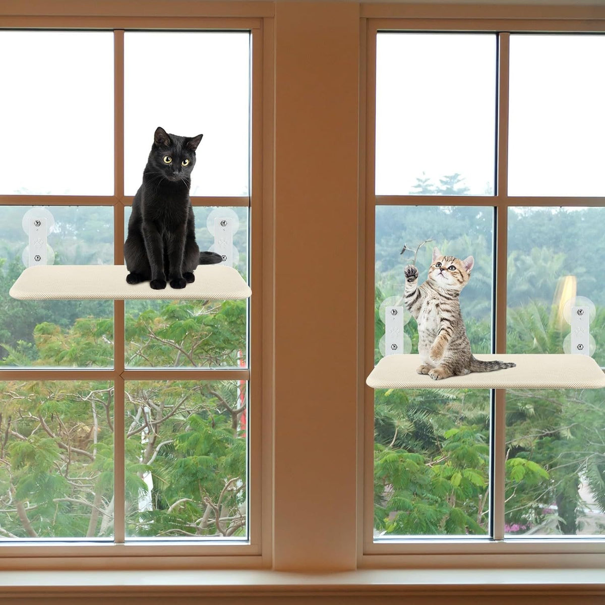 Grey foldable cat window perch hammock with suction cups, photo 2