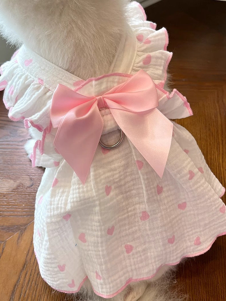 Princess bow cotton cat dress in Pink, side view