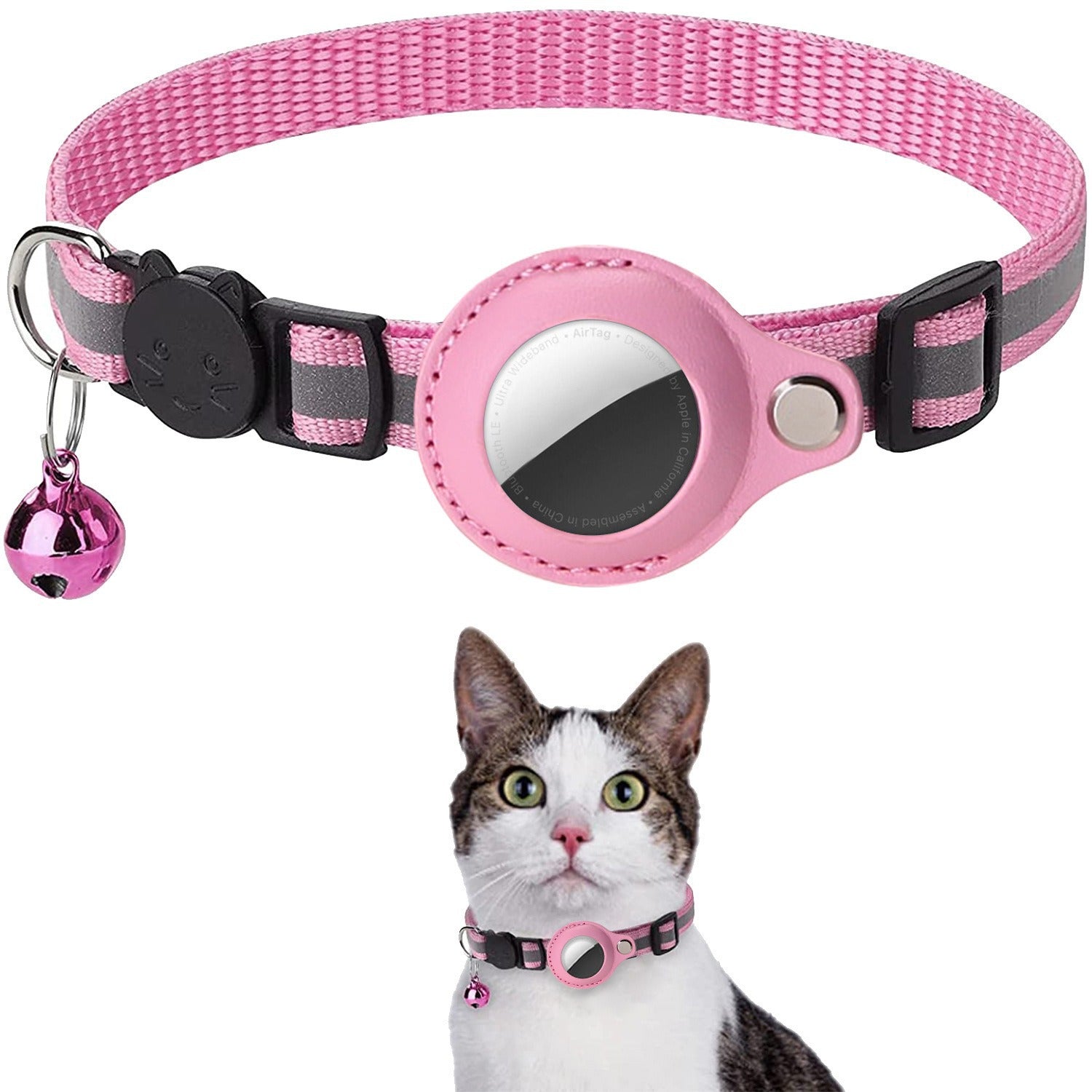 Smart pet locator collar with PU strap in black, product image 11