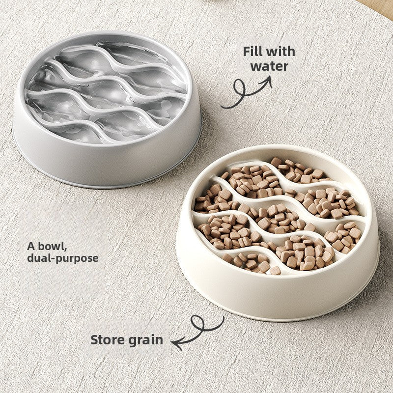 Wave Pattern Slow Feed Pet Bowl in Light Grey or Cream White for Small Dogs and Cats