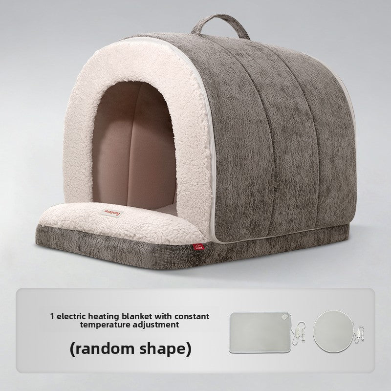 Azure blue semi enclosed roof shaped cat house bed, view 20