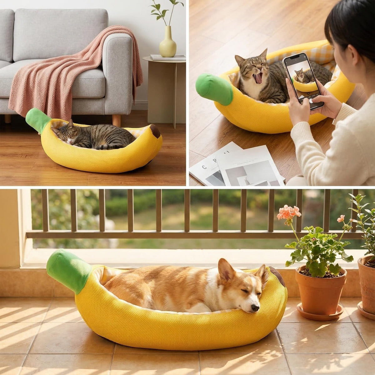 Banana Shape Semi-Enclosed Pet Bed with Waterproof Base