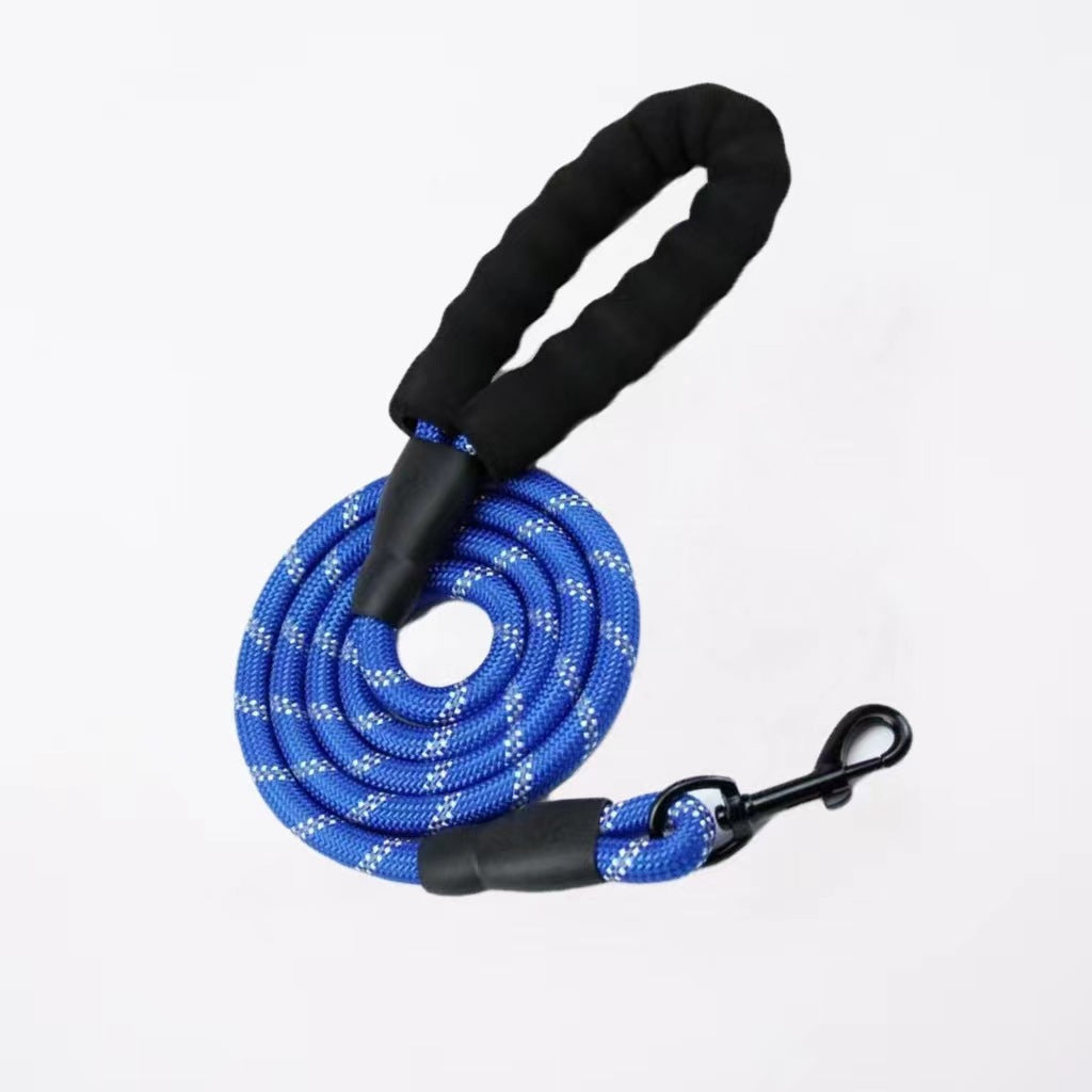 Reflective nylon dog lead in sky blue with metal clip