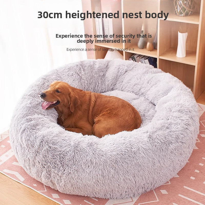 Grey round winter dog bed with matching fleece blanket, photo 4