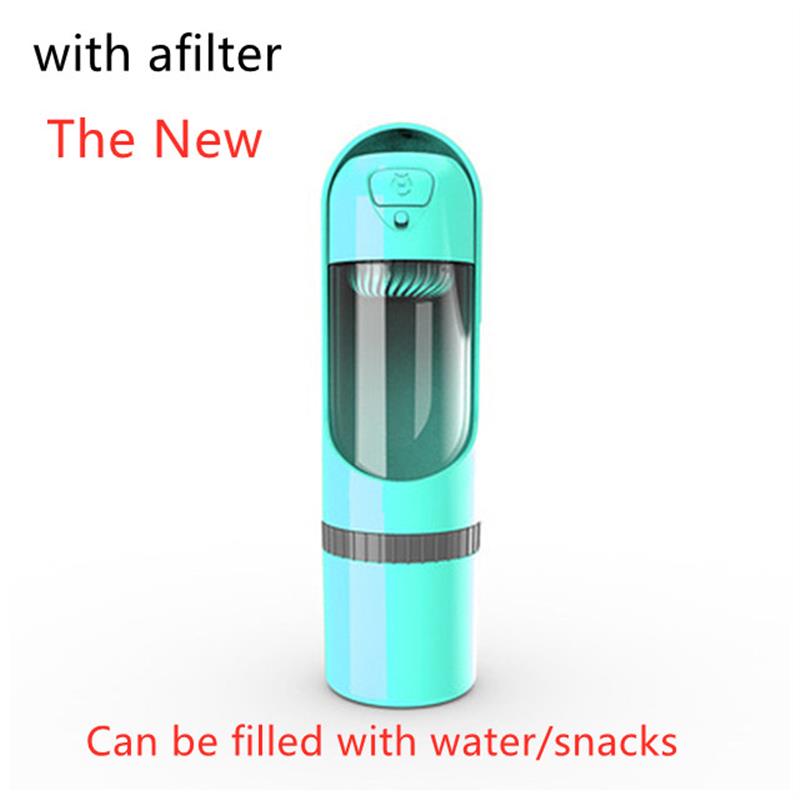 Portable Dog Water Bottle, 300ml Travel Bottle with Built-In Bowl and Filter Options