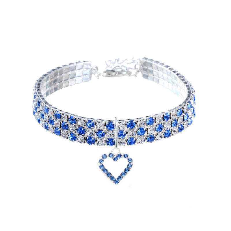 Elastic crystal pet necklace collar with silver plated charm in white, view 17