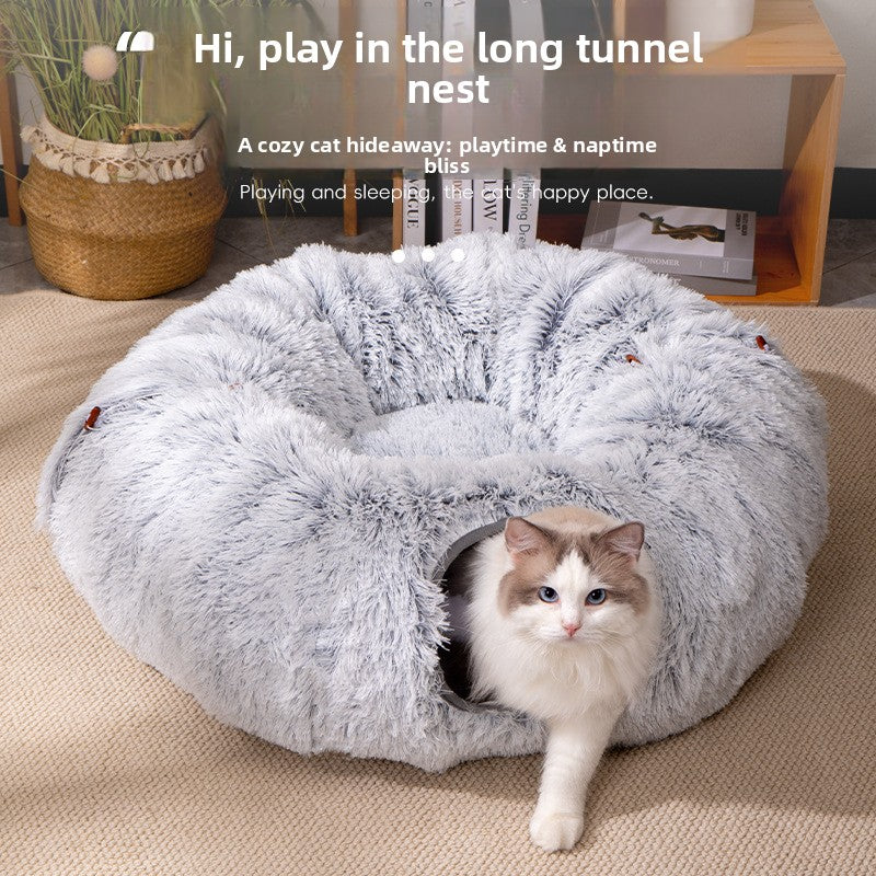Foldable plush cat tunnel bed and play tunnel, view 2